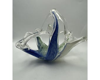 Murano Style Venetian Multicolor  Swirl Hand Blown Art Glass Small Basket