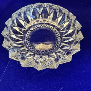 Vintage KIG Indonesia Diamond Cut Glass Candy Bowl, Trinket Dish Or Ashtray
