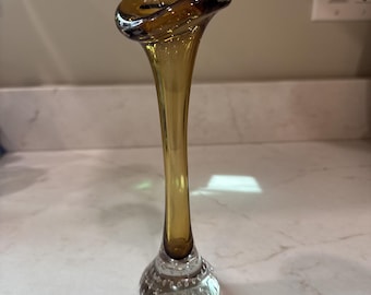 Vtg ASEDA Sweden MCM Yellow Art Glass Bud Vase Controlled Bubbles Base 8.5" MCM