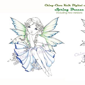 Spring Breeze- Digital Digi Stamp Instant Download / Wild Flower Flower Fairy Girl Fantasy Art by Ching-Chou Kuik