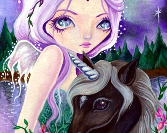 Northern Nightfall - Instant Download / Mountain Animal Unicorn Horse Fantasy Fairy Faery Girl Art by Ching-Chou Kuik