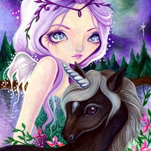 Northern Nightfall Instant Download / Mountain Animal Unicorn Horse Fantasy Fairy Faery Girl Art by Ching-Chou Kuik image 1