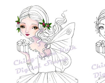 A Gift For You - Instant Download / Christmas Xmas Holiday Fantasy Fairy Elf Girl Art by Ching-Chou Kuik