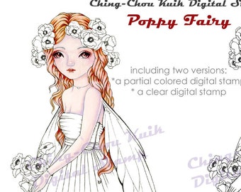 Poppy Fairy-Coloring Page PRINTABLE Instant Download Digital Stamp/Flower Fairy Fantasy Art by Ching-Chou Kuik