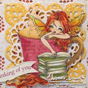 The Moment Digital Stamp Instant Download / Reading Book Coffee Bookworm Lil Sweetie Mia fairy by Ching-Chou Kuik image 1