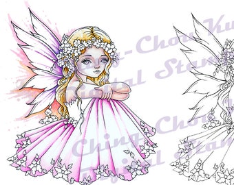 Spring Flower  - PRINTABLE Instant Download Digital Stamp / Botanical Flora Fairy Girl Fantasy Art by Ching-Chou Kuik