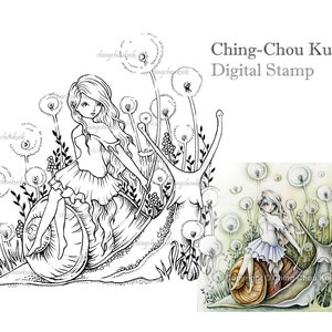 Dandelion Field Digital Stamp Instant Download / Fantasy Art by Ching-Chou Kuik image 1