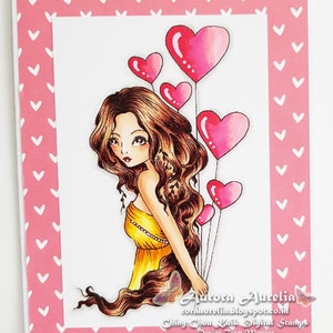 Bunch of LOVE Digital Stamp Instant Download / LOVE heart Balloon Fairy Girl Valentine by Ching-Chou Kuik image 2