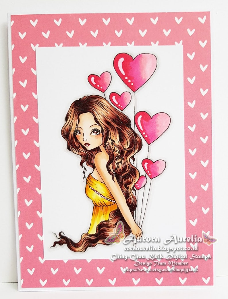 Bunch of LOVE Digital Stamp Instant Download / LOVE heart Balloon Fairy Girl Valentine by Ching-Chou Kuik image 2