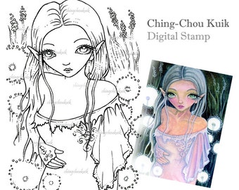 Dandelions Glow - Digital Stamp Instant Download / Fantasy Art by Ching-Chou Kuik