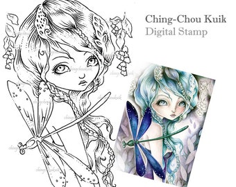 Meet Dragonfly - Digital Stamp Instant Download / Fantasy Art by Ching-Chou Kuik