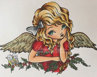 Holly Angel - Digital Stamp Instant Download / Christmas Art by Ching-Chou Kuik