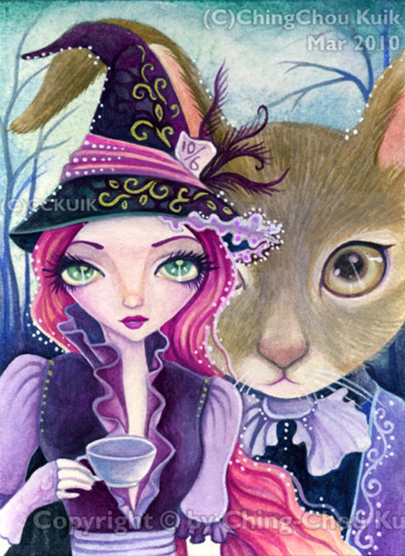 Mad Tea Party Instant Download / Animal Rabbit Bunny Alice In Wonderland Witch Fantasy Fairy Girl Art by Ching-Chou Kuik image 2