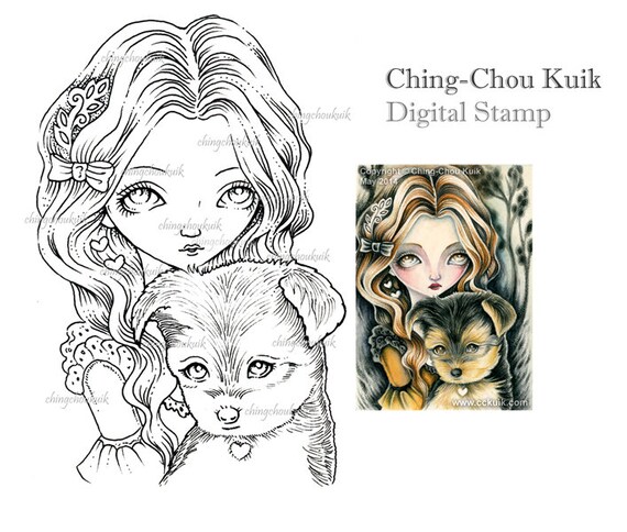 Yorkshire Terrier Digital Stamp Instant Download Dog Puppy Etsy