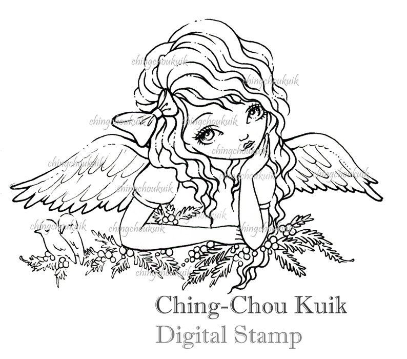 Holly Angel timbre numérique téléchargement immédiat / Art de Noël par Ching-Chou Kuik image 2