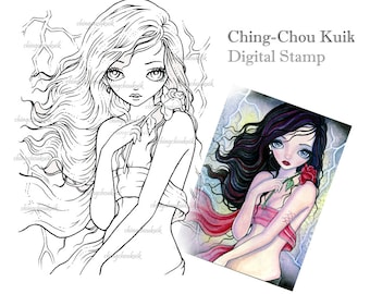 Rose In Storm - Digital Stamp Instant Download / Art by Ching-Chou Kuik