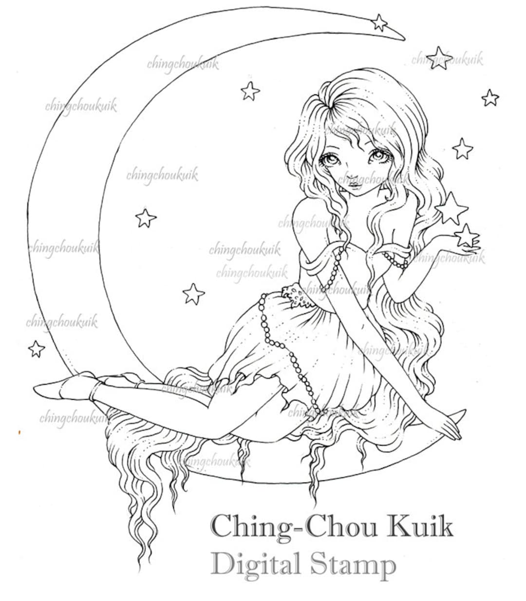 Stars Dream Digital Stamp Instant Download / Cresent Moon Star Fairy ...