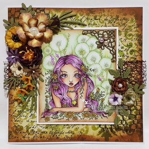 Dandelion Fairy Kingdom Instant Download Digital Stamp / Flora Flower Fantasy Fairy Girl by Ching-Chou Kuik image 2