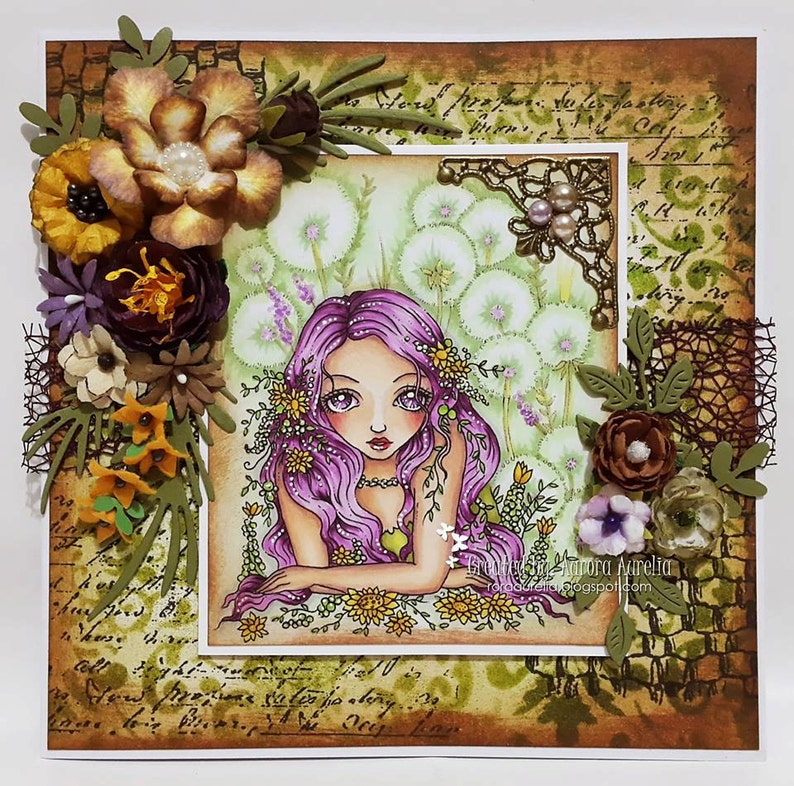 Dandelion Fairy Kingdom Instant Download Digital Stamp / Flora Flower Fantasy Fairy Girl by Ching-Chou Kuik image 2