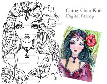 Peony - Digital Stamp Instant Download / Art by Ching-Chou Kuik