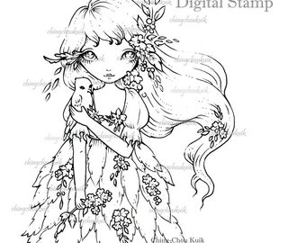 Little Companion - Digital Stamp Instant Download / Friendship Flower Bird Lil Sweetie Mia by Ching-Chou Kuik