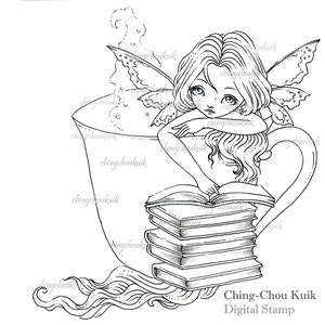 The Moment Digital Stamp Instant Download / Reading Book Coffee Bookworm Lil Sweetie Mia fairy by Ching-Chou Kuik image 2