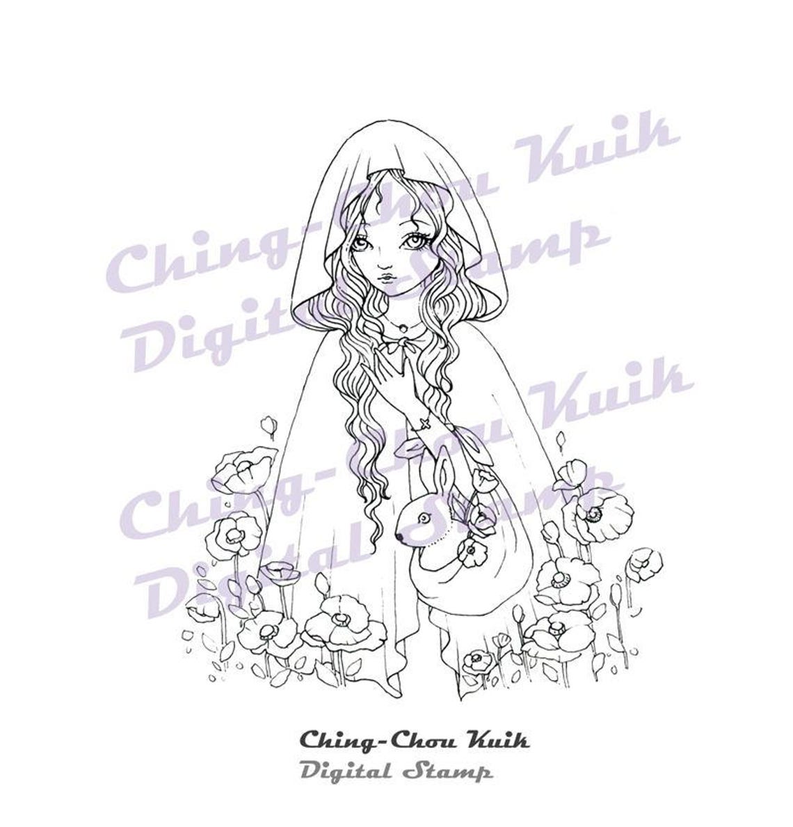 Blue Poppies Instant Download Digital Stamp / Animal Rabbit Etsy