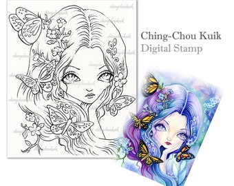 Blue Illusion - Digital Stamp Instant Download / Fantasy Art by Ching-Chou Kuik