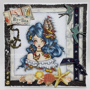 Bon Voyage My Love Digital Stamp Instant Download / Sail Boat Heart Ocean Tattoo Love Girl Vintage Fantasy Fairy Art by Ching-Chou Kuik image 2