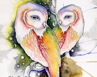 Love Barn Owl -Grayscale Digital Stamp  - PRINTABLE Instant Download/ Valentine Animal Bird Art by Ching-Chou Kuik