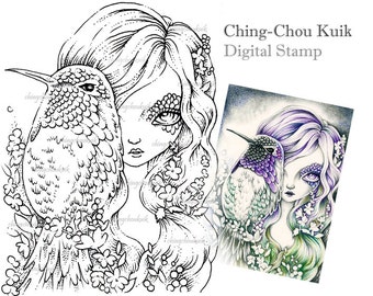 Awake in Purple Dream - Digital Stamp Instant Download / Fantasy Art by Ching-Chou Kuik