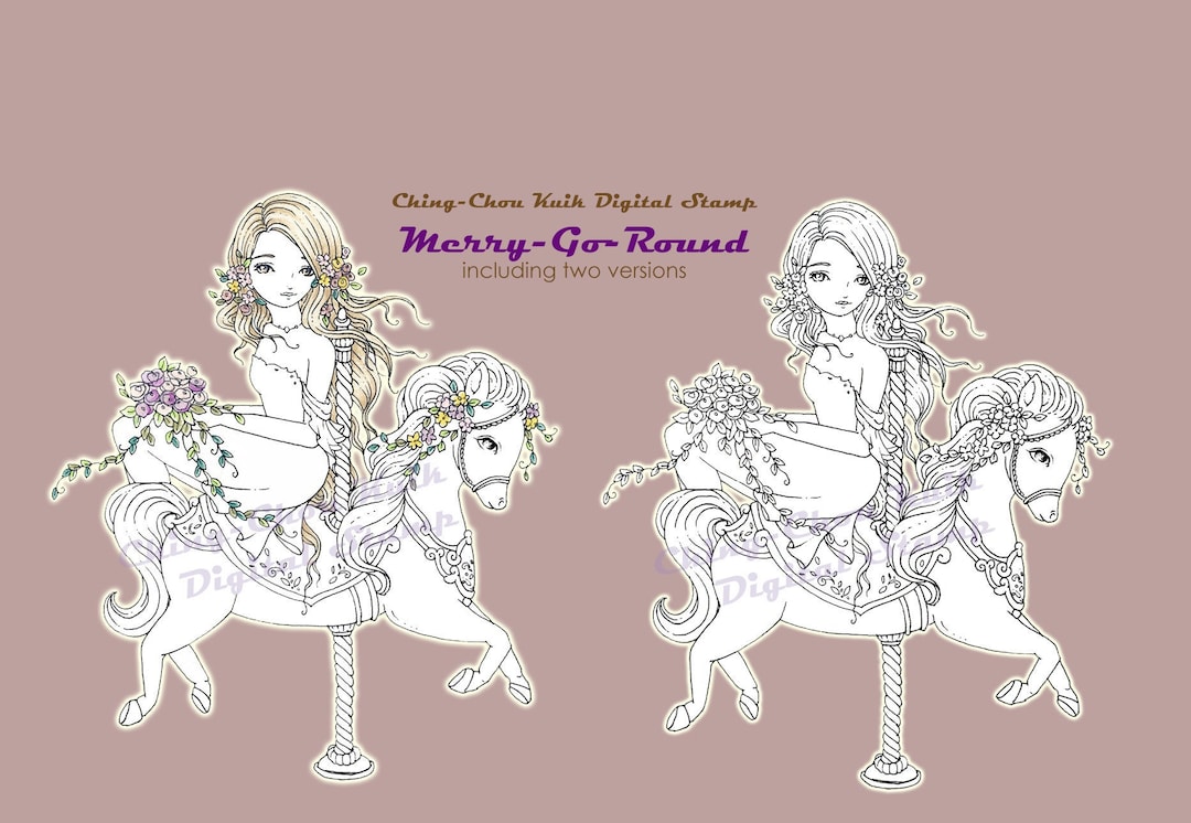 Merry Go Round-coloring Page PRINTABLE Instant Download Digital Stamp ...