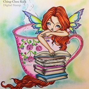 The Moment Digital Stamp Instant Download / Reading Book Coffee Bookworm Lil Sweetie Mia fairy by Ching-Chou Kuik image 3