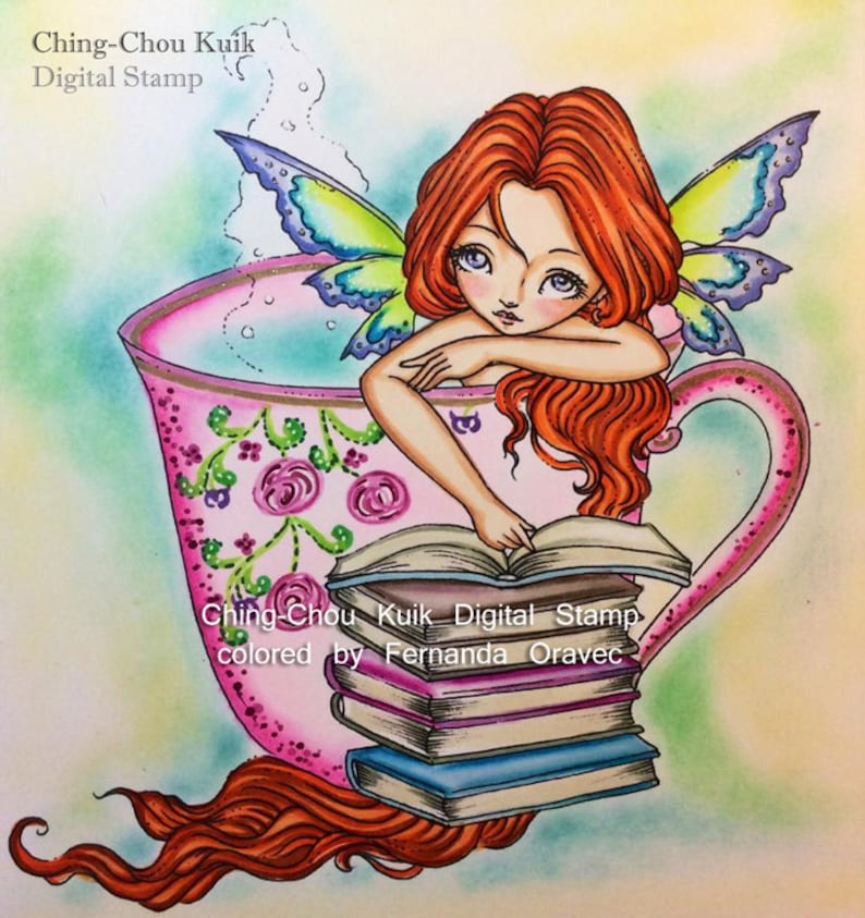 The Moment Digital Stamp Instant Download / Reading Book Coffee Bookworm Lil Sweetie Mia fairy by Ching-Chou Kuik image 3