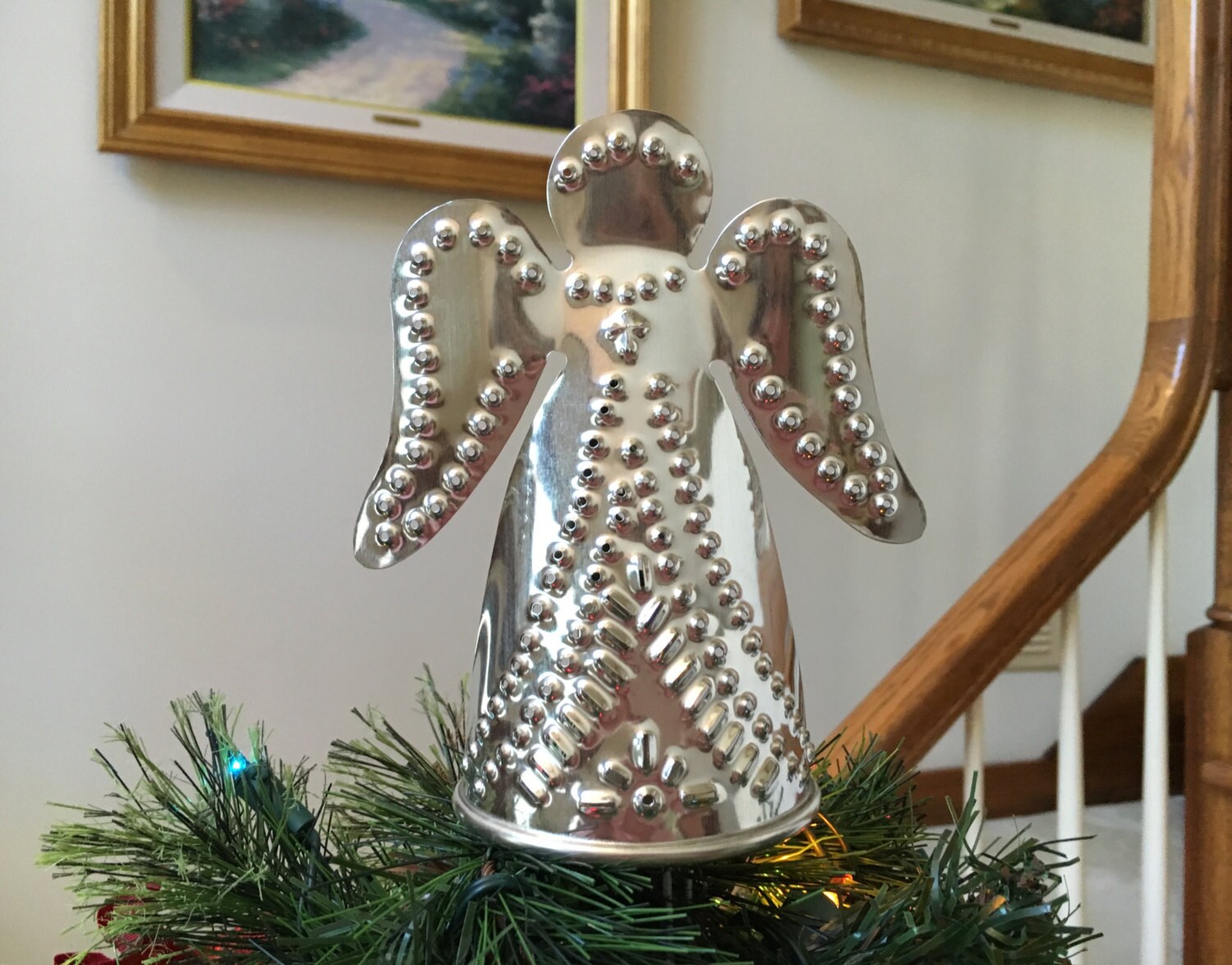 Angel Tree Topper Metal Silver Punched Tin Two Piece 6 Inch Etsy