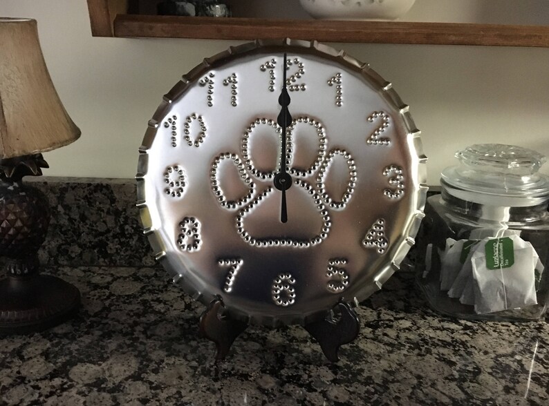 Paw Print Wall Clock Dog Clock 10 Inch in gift box Tin Punch Pet Owner Gift Dog Show Trophy Silver Metal USA Handmade By West Tinworks image 4