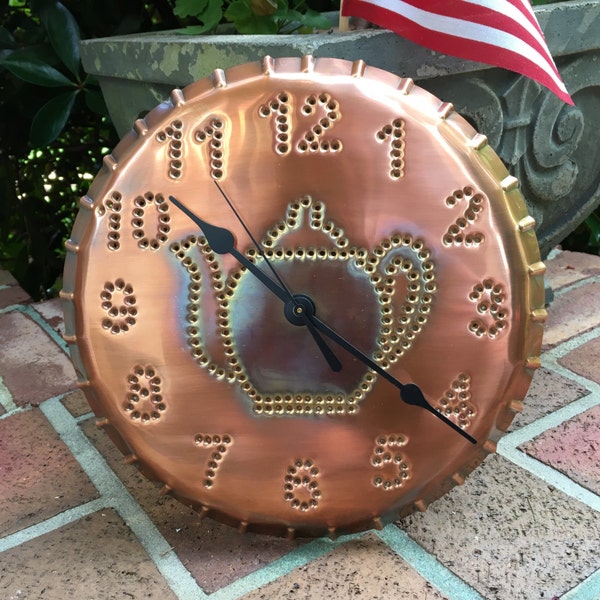 Teapot Wall Clock Solid Copper 10 Inch Metal Hand Punched Copper7th Anniversary Gift USA Handmade By Larry West