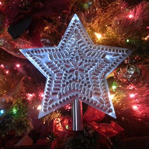 Tin Star Tree Topper 9 Inch Punched Tin Metal MADE in the USA Star in Star Pattern Hand Cut By Larry West image 10