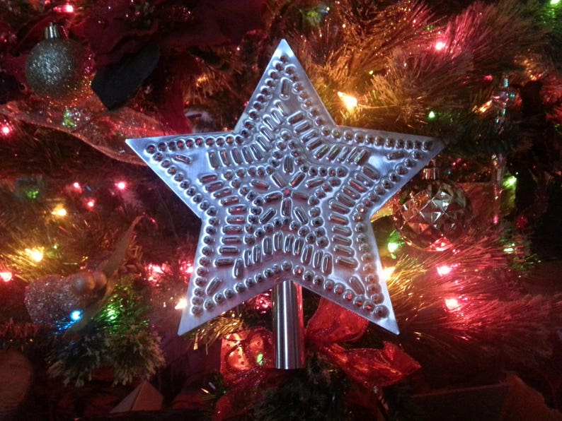 Tin Star Tree Topper 9 Inch Punched Tin Metal MADE in the USA Star in Star Pattern Hand Cut By Larry West image 10