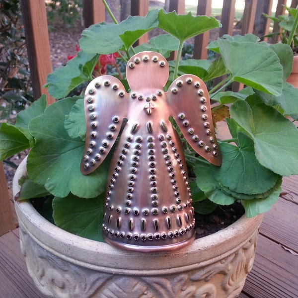 Hand Cut Copper Angel Tree Topper 6 Inch, Garden Decor 7th Anniversary Gift