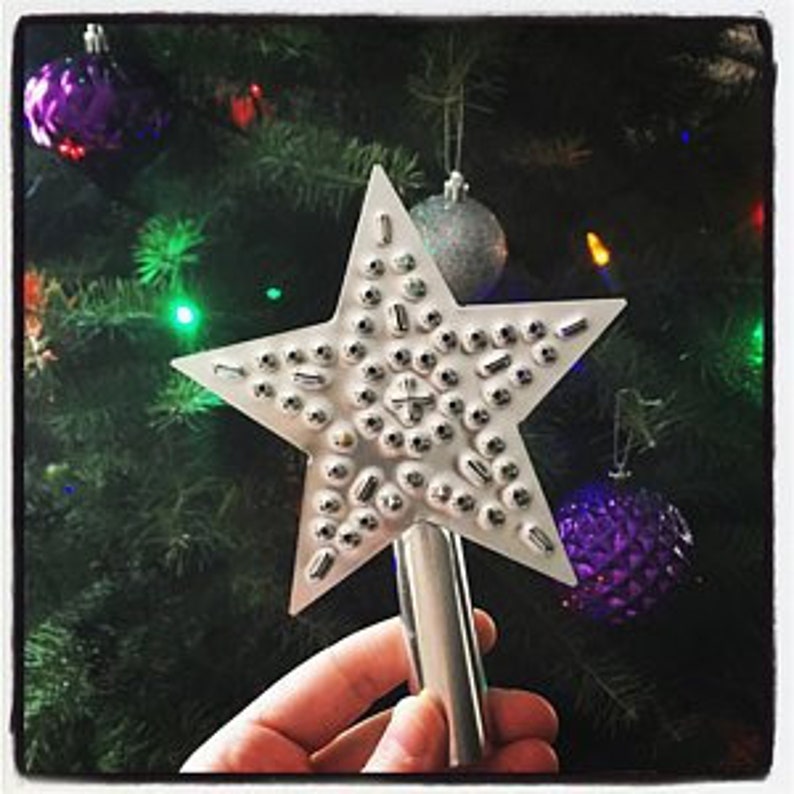 Tree Topper Star 4 1/2 Inch Small Metal Hand Cut Shiny Silver Tin Punch American Handmade By West Tinworks image 10