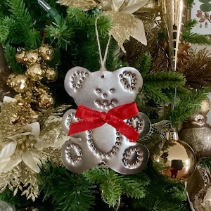 Teddy Bear Ornament Handcut Punched Tin Metal Old Fashioned By West Tinworks