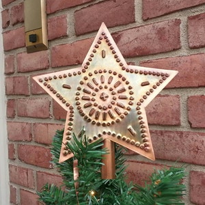 Copper Star Tree Topper 9 Inch Rustic Metal Wagon Wheel Design USA Hand Cut By West Tinworks image 6
