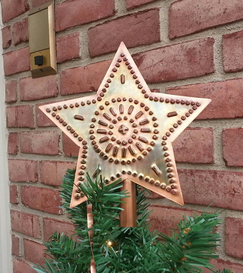 Copper Star Tree Topper 9 Inch Rustic Metal Wagon Wheel Design USA Hand Cut By West Tinworks image 6