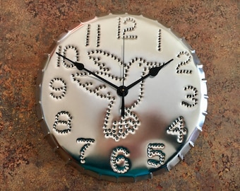 Hummingbird Wall Clock Silver Metal 10 Inch Punched Tin 10th Anniversary USA Handmade By West Tinworks