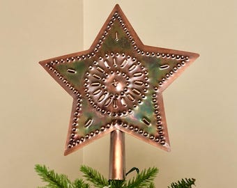 Handcrafted Large Copper Star Tree Topper: Rustic Wagon Wheel Design, 12 Inch