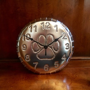 Paw Print Wall Clock Dog Clock 10 Inch in gift box Tin Punch Pet Owner Gift Dog Show Trophy Silver Metal USA Handmade By West Tinworks image 1