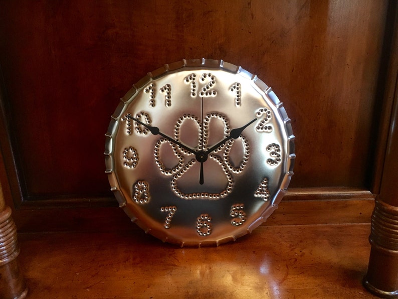 Paw Print Wall Clock Dog Clock 10 Inch in gift box Tin Punch Pet Owner Gift Dog Show Trophy Silver Metal USA Handmade By West Tinworks image 1