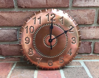 Handmade Copper Wall Clock 10 Inch, Rustic Metal Design 7th Anniversary Gift