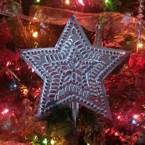 Tin Star Tree Topper 9 Inch Punched Tin Metal MADE in the USA Star in Star Pattern Hand Cut By Larry West image 8